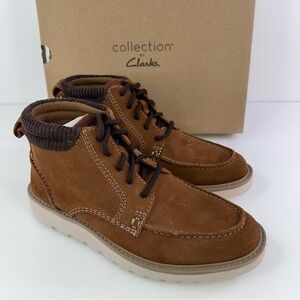 Clarks Men's Collection Barnes Mid Comfort Boots Cola Suede New